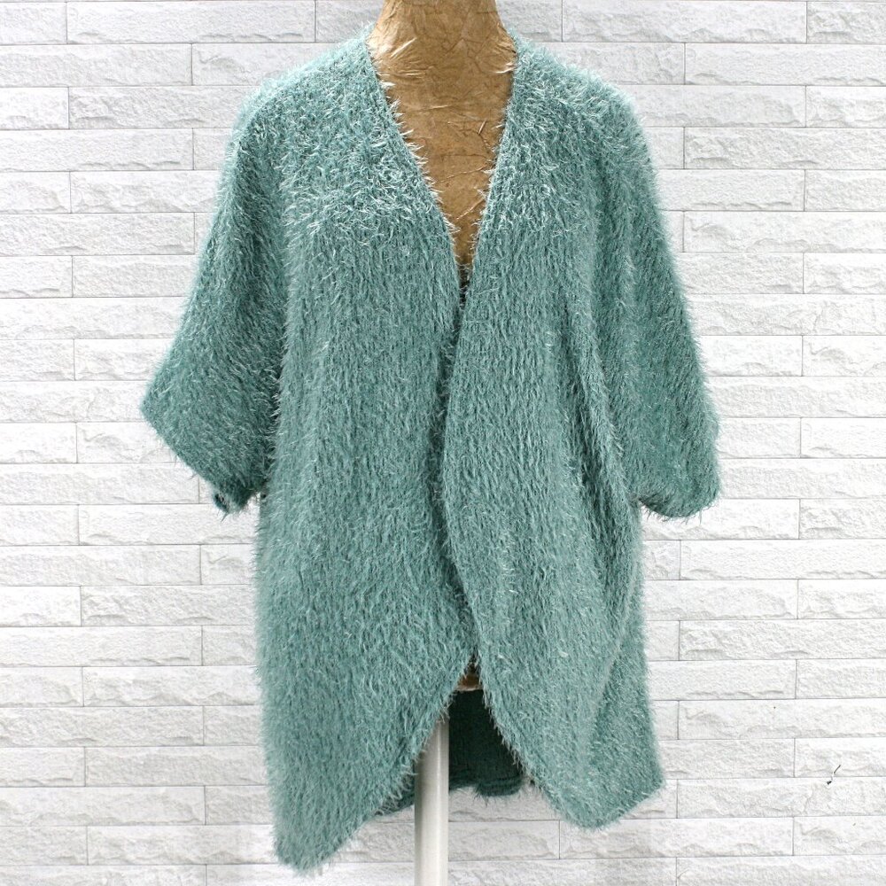PAISLEY GRACE Cardigan Angora Blend Oversized Fuzzy Texture Open Front Teal XL